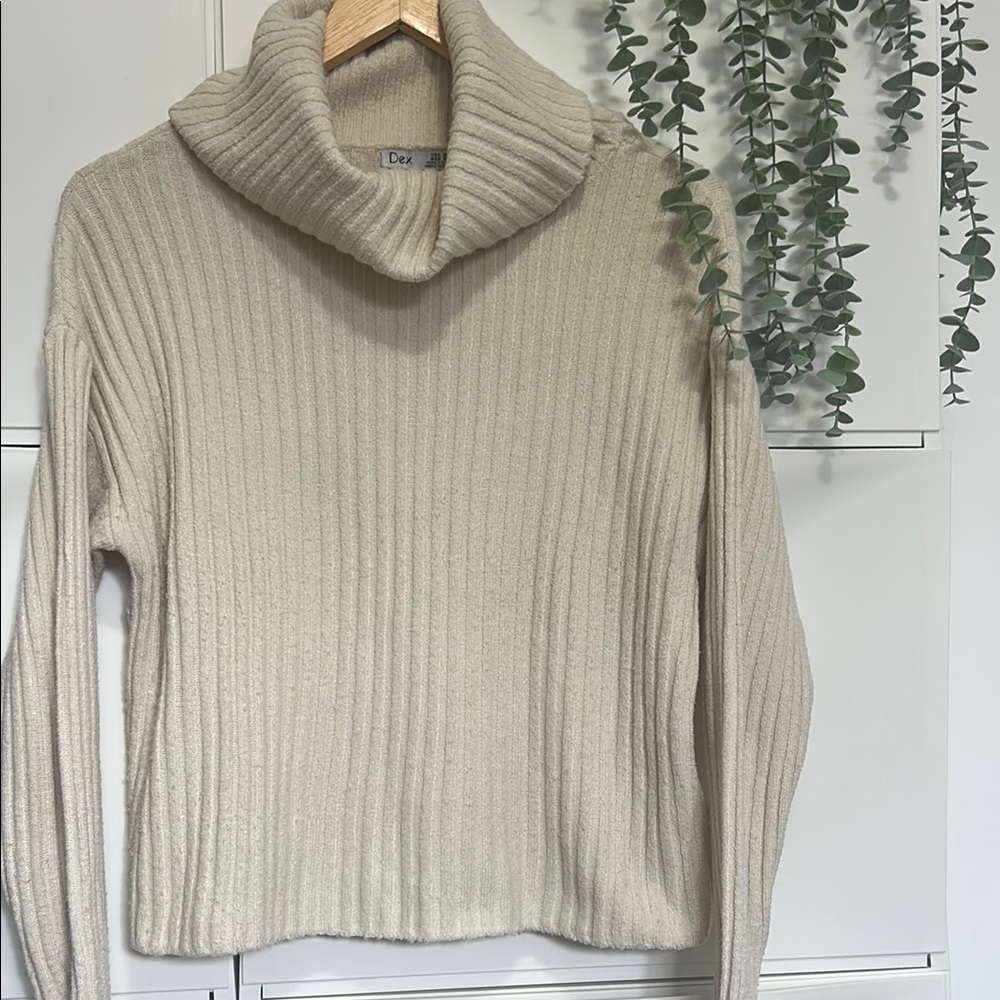 Dex Cream Ribbed Turtleneck Sweater